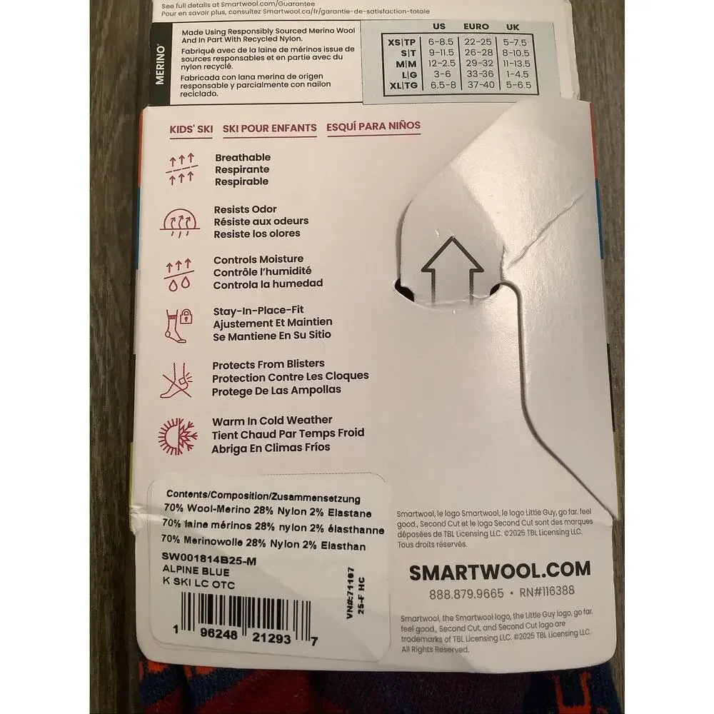 Smartwool Kids' Medium Alpine Blue Ski Light Cushion Over The Calf Socks R6-3